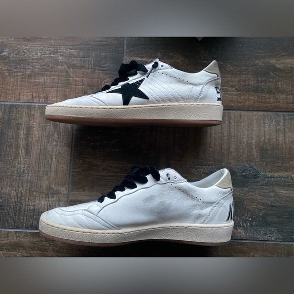 RARE! Golden Goose Ball Star distressed printed suede-trimmed leather sneakers - Picture 8 of 14